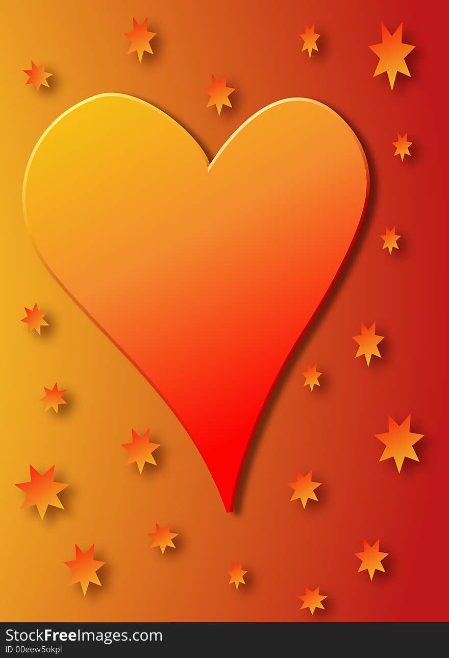 Red and gold heart with small stars surrounding it, set against a gradient red and gold background.