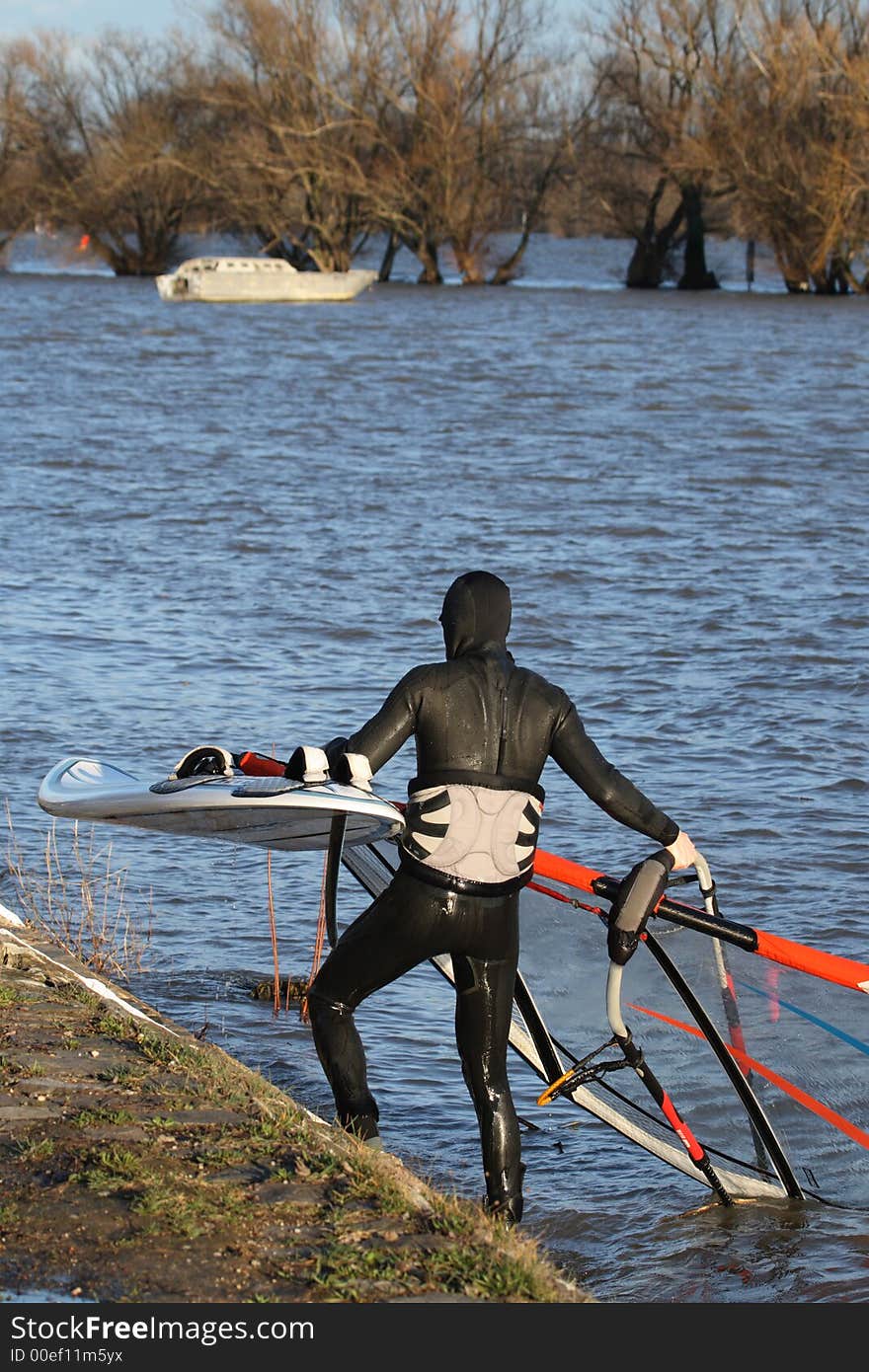 Windsurfer at the Rhine near Oestrich-Winkel, Germany