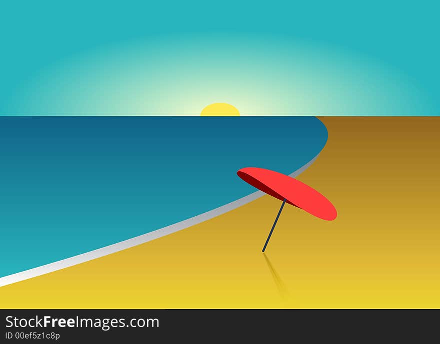 Sun is rising under the beach and sun umbrella at sea side