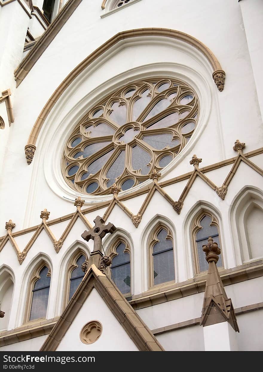 Historic Church detail with ornate circular window