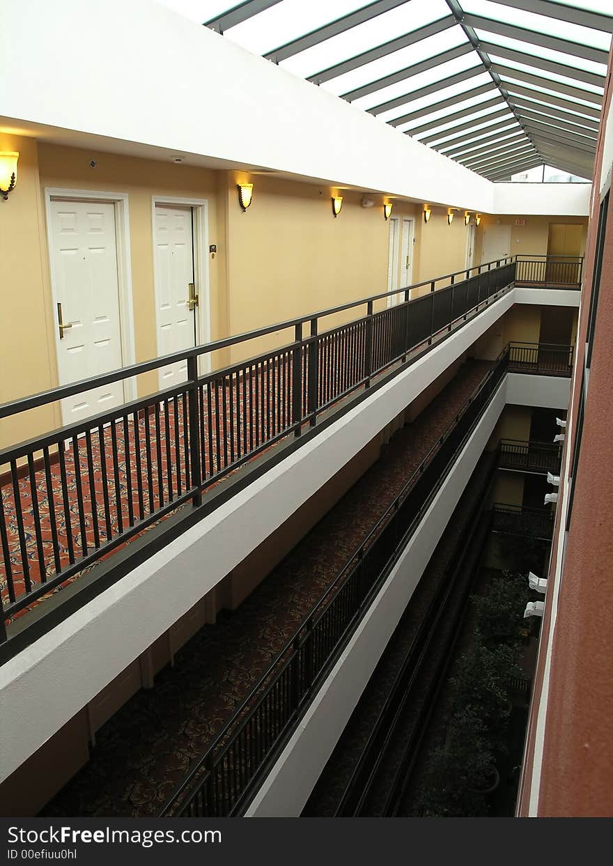 Luxury Hotel interior courtyard with vaulted skylight. Luxury Hotel interior courtyard with vaulted skylight