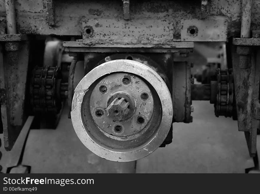 Background of rusty metal machine parts - black & white