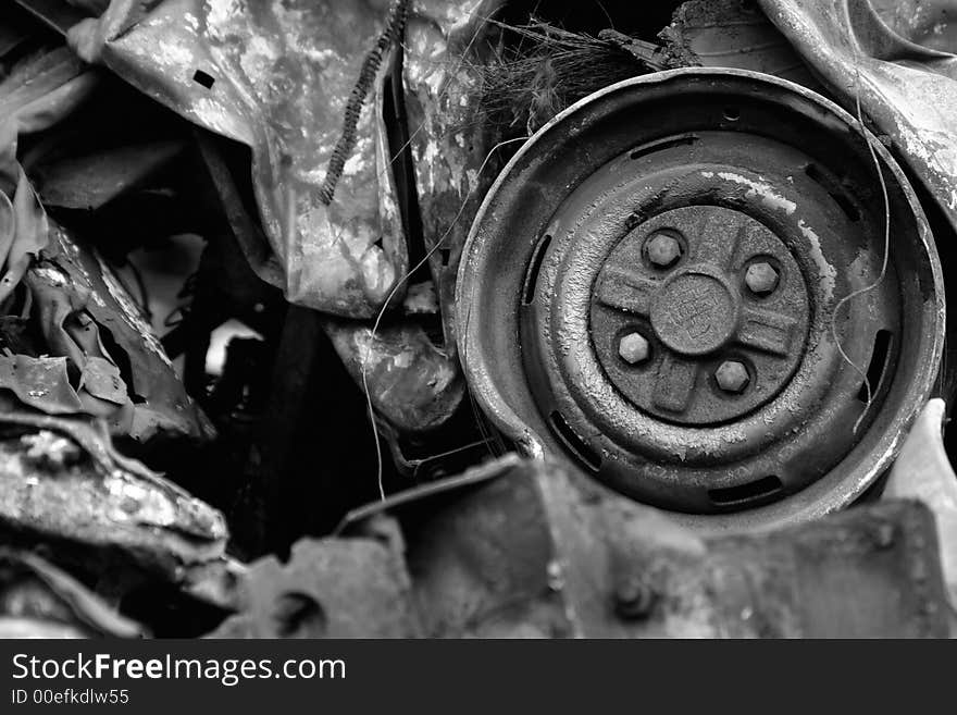 Background of rusty metal machine parts - black & white