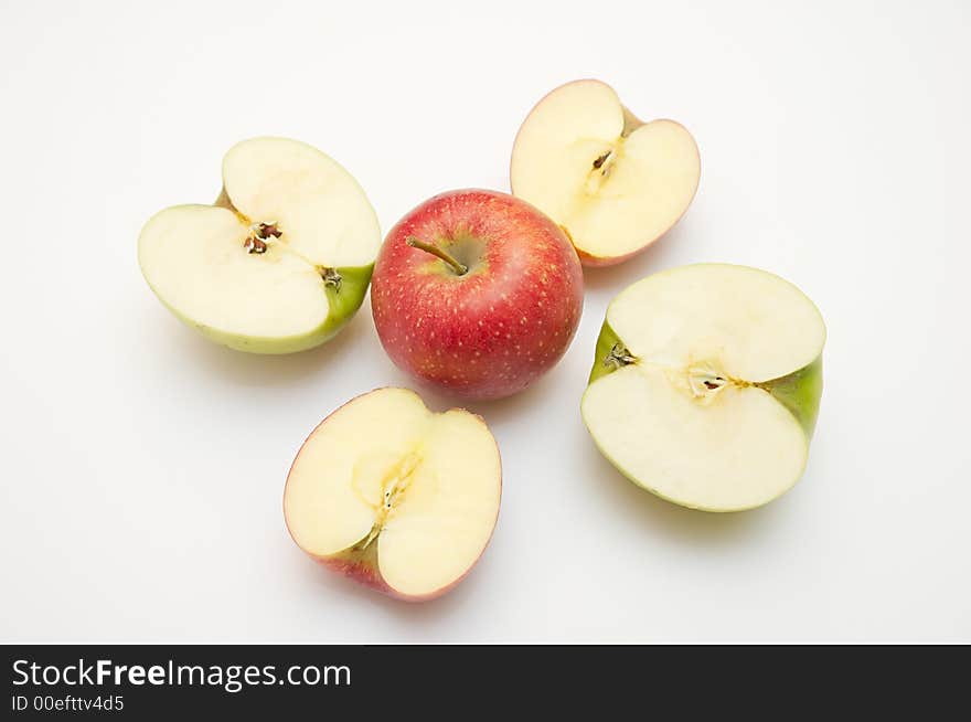 Red apple and parts of apples