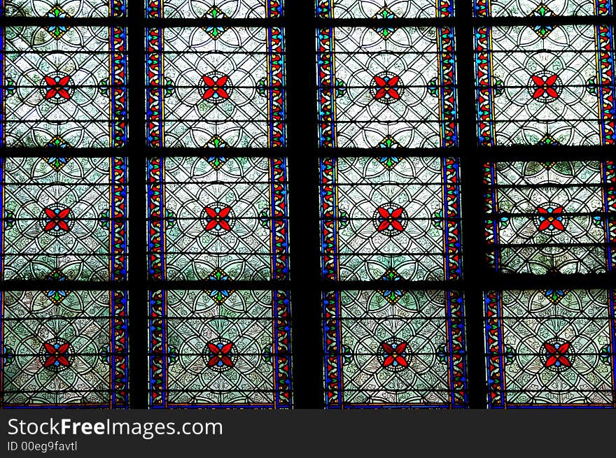 Medieval stained glass window in Paris France