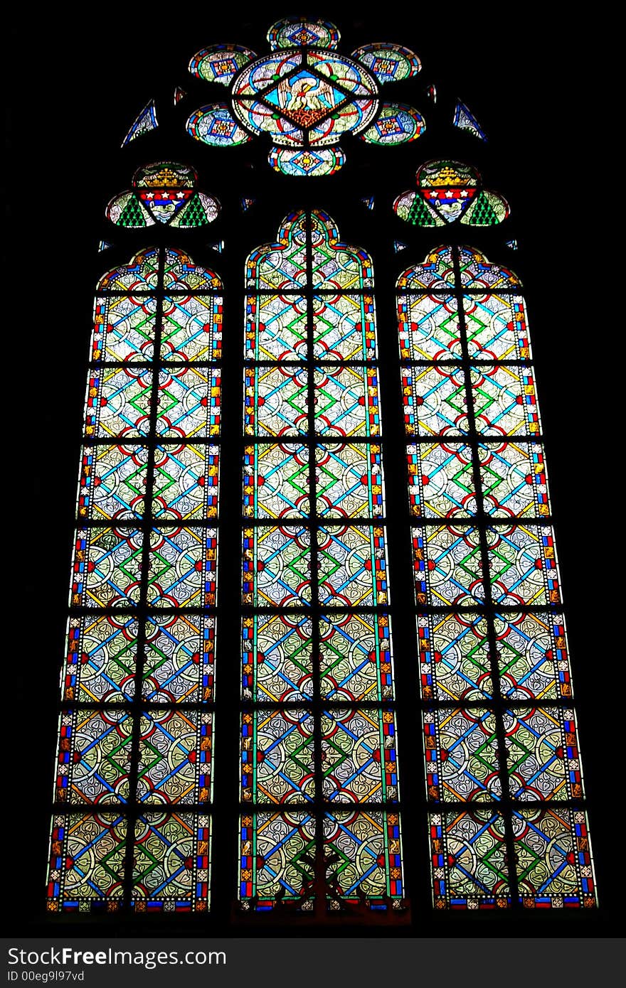 Medieval stained glass window in Paris France