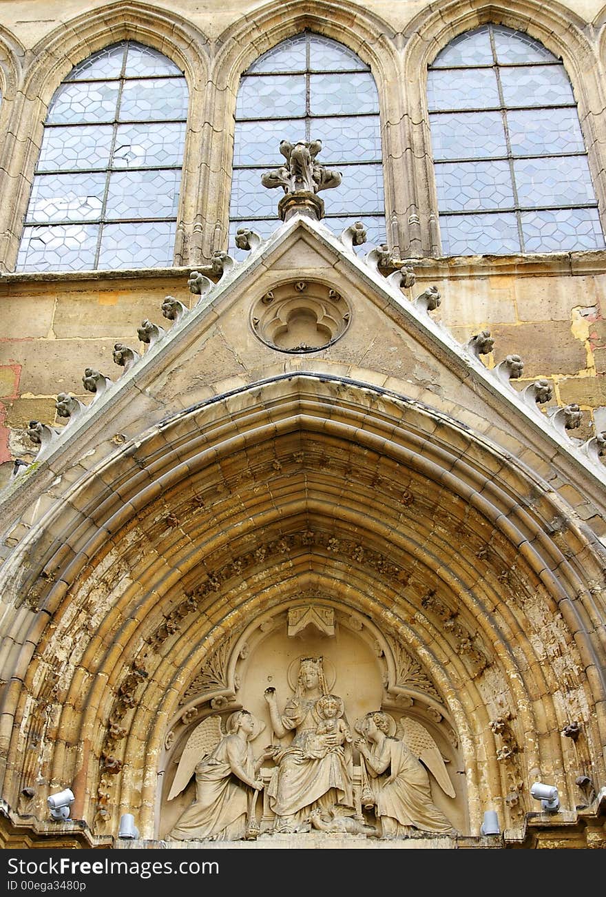 Facade details of Sainte Chapelle church Paris