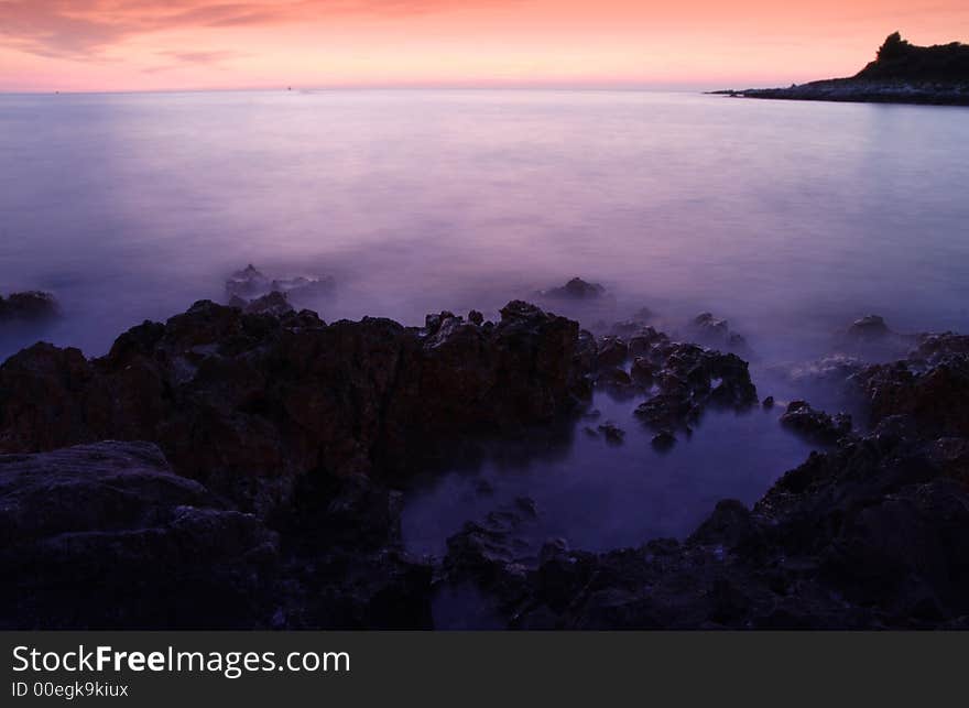 Long exposure evening sea shot, surface blurred