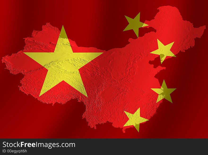 Chinese flag with topography