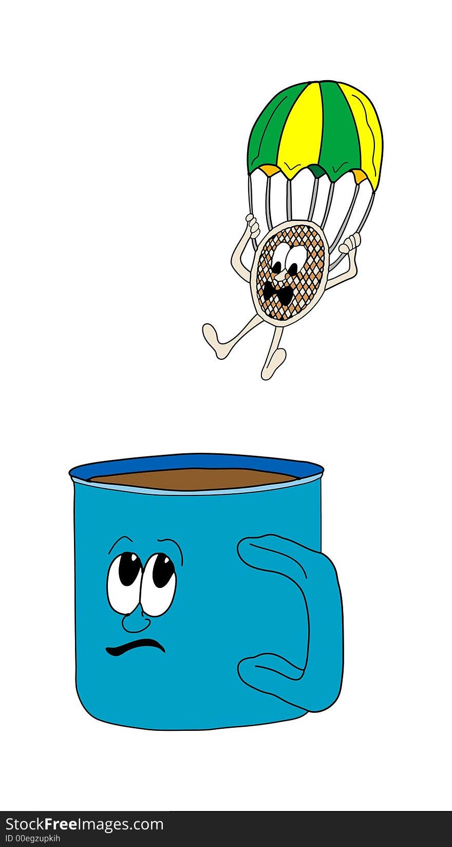 Illustration of a tea bag jumping into a cup of tea