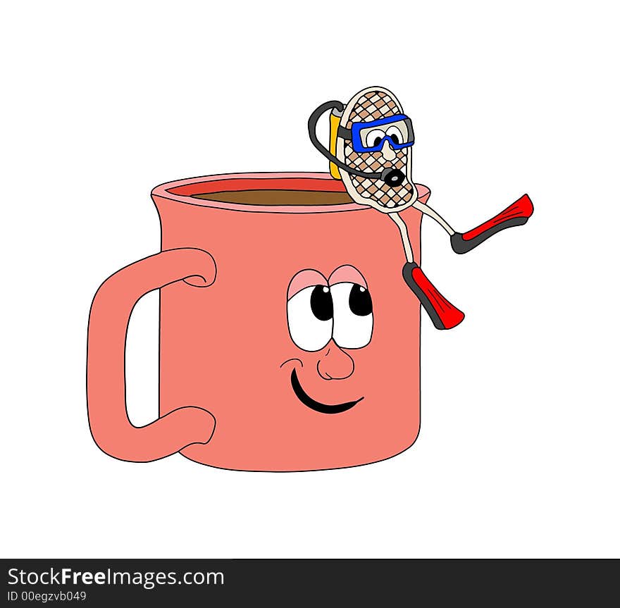 Illustration of scuba diving teabag and mug