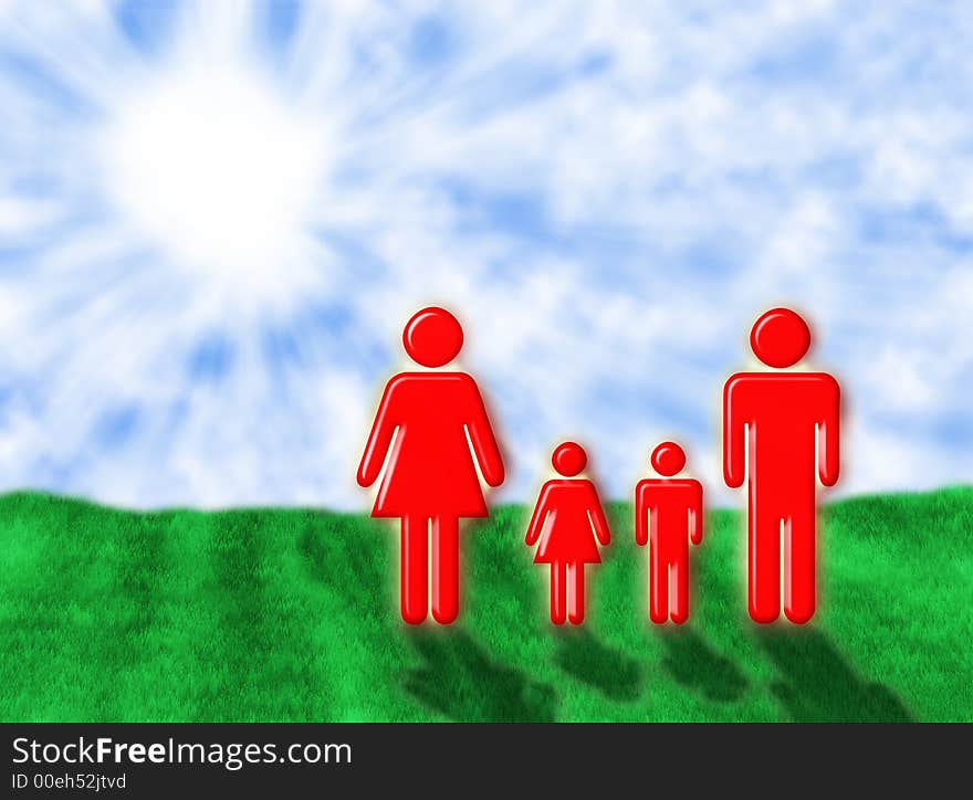 Illustration about a colourful family in the sunrays