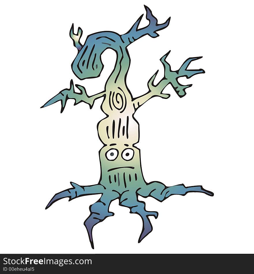 Art illustration: cartoon of a sad tree