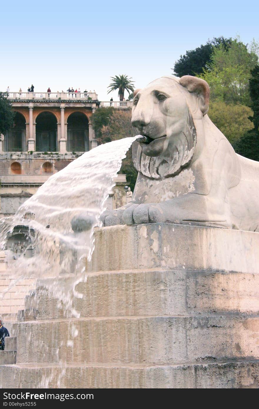 Lion fountain  jet in Roma