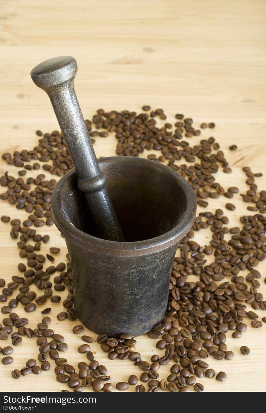 Mortar and Pestle and Coffee still life