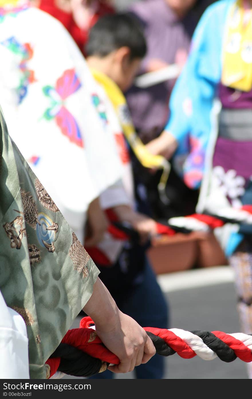 Traditional harvest celebration in Japan - pulling the feastwagons. Traditional harvest celebration in Japan - pulling the feastwagons