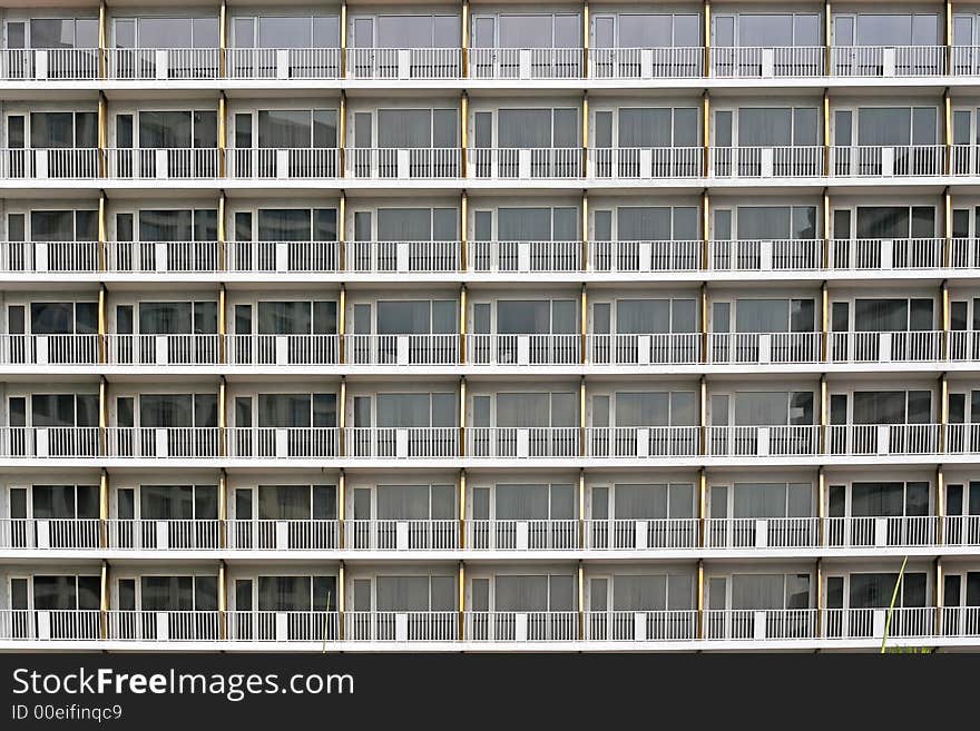 Rows of hotel rooms and balconies