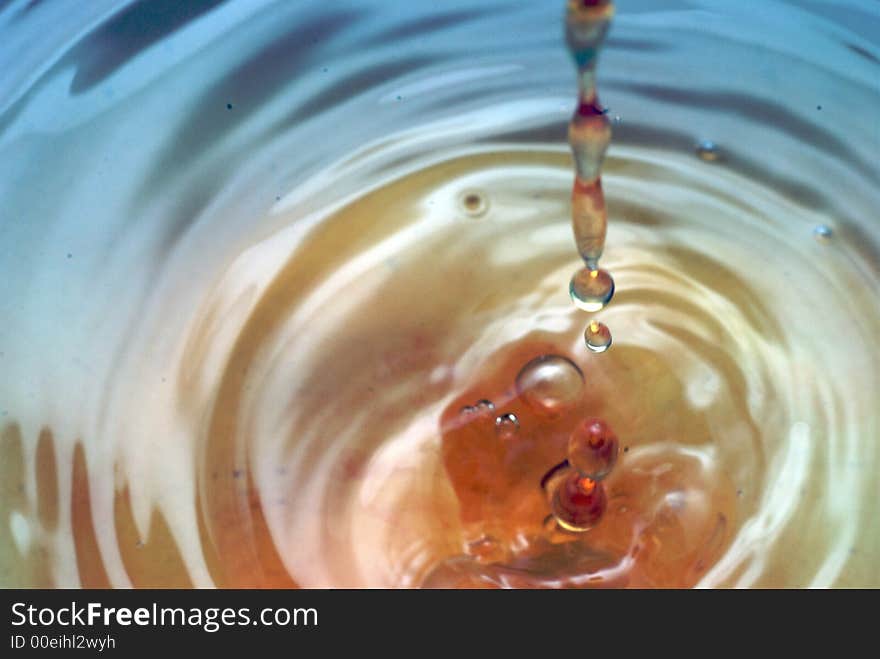 A water drop with blue and chocolate color. A water drop with blue and chocolate color