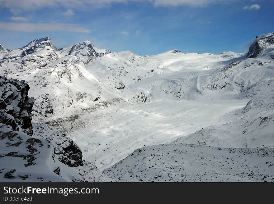 Alpine glacier scene (Wallis, Switzerland).