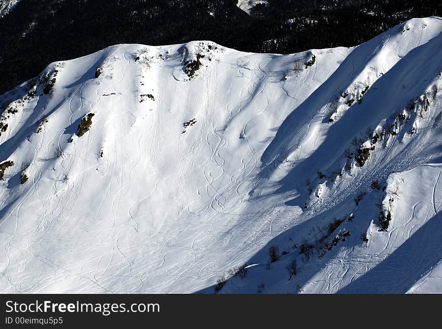 Off piste in Krasnaya Polyana. Sochi - capital of Winter Olympic Games 2014. Russia.