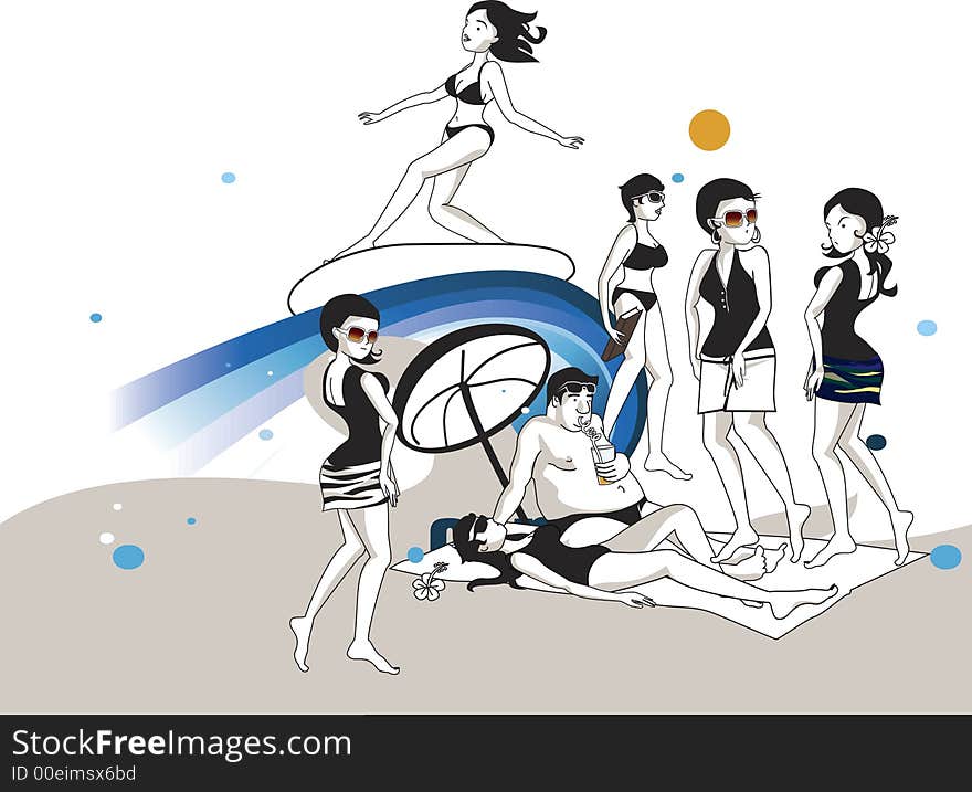 An illustration of people on a beach. An illustration of people on a beach.