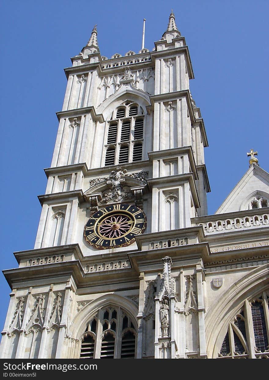 One of the towers at Westminster Abbey in London, England