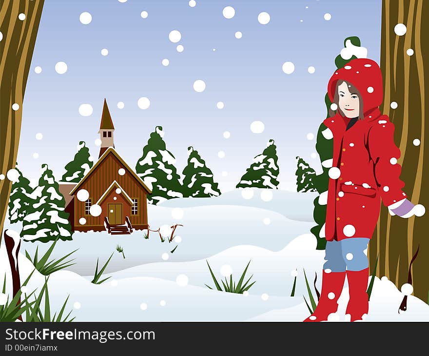 An illustrationof a girl during winter season. An illustrationof a girl during winter season.