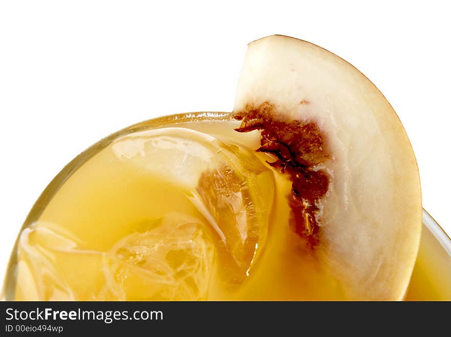 Fresh peach juice with ice and slice