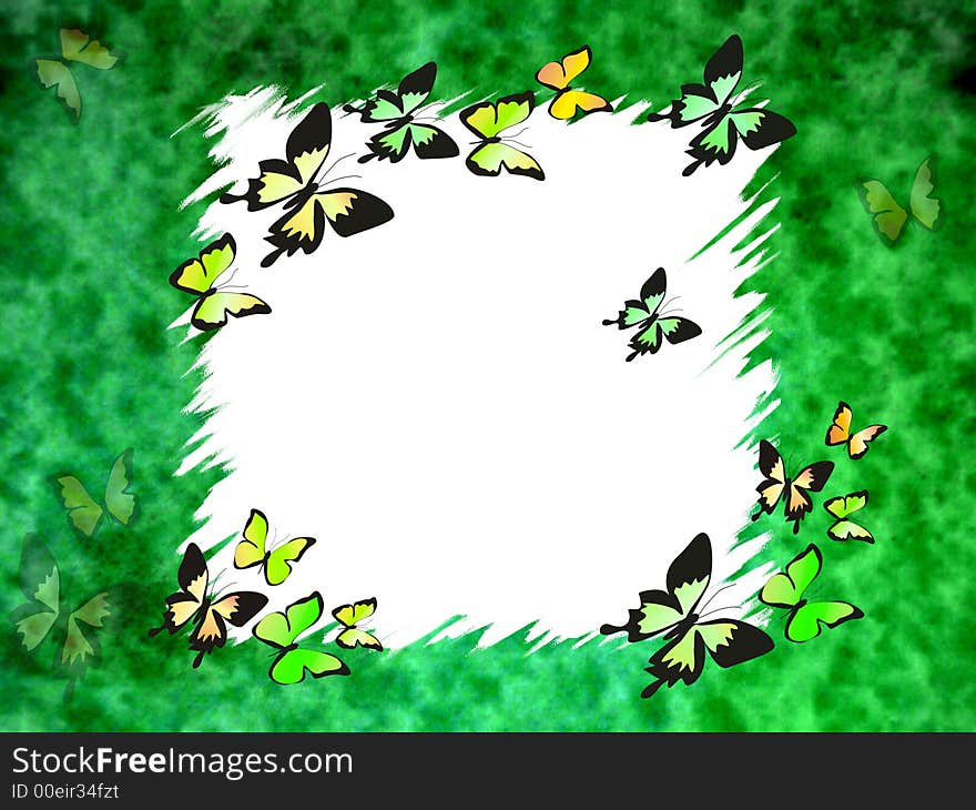 Green grunge border with butterflies, design element. Green grunge border with butterflies, design element