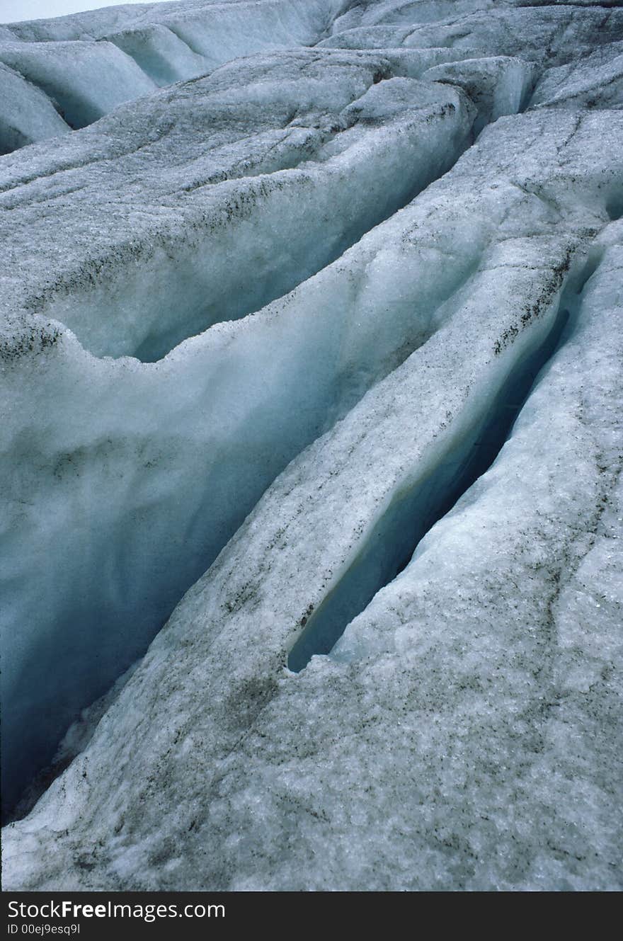 The Columbia Icefield retreats back up the valley as the earth's atmosphere warms. The Columbia Icefield retreats back up the valley as the earth's atmosphere warms.