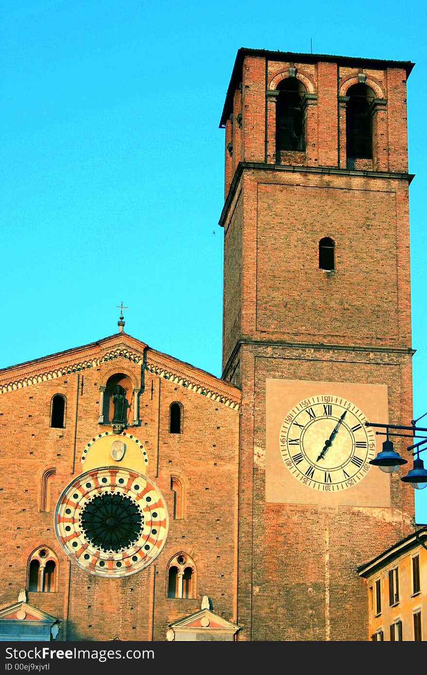 Medieval Bell tower and clock in Lodi. Italy. Medieval Bell tower and clock in Lodi. Italy