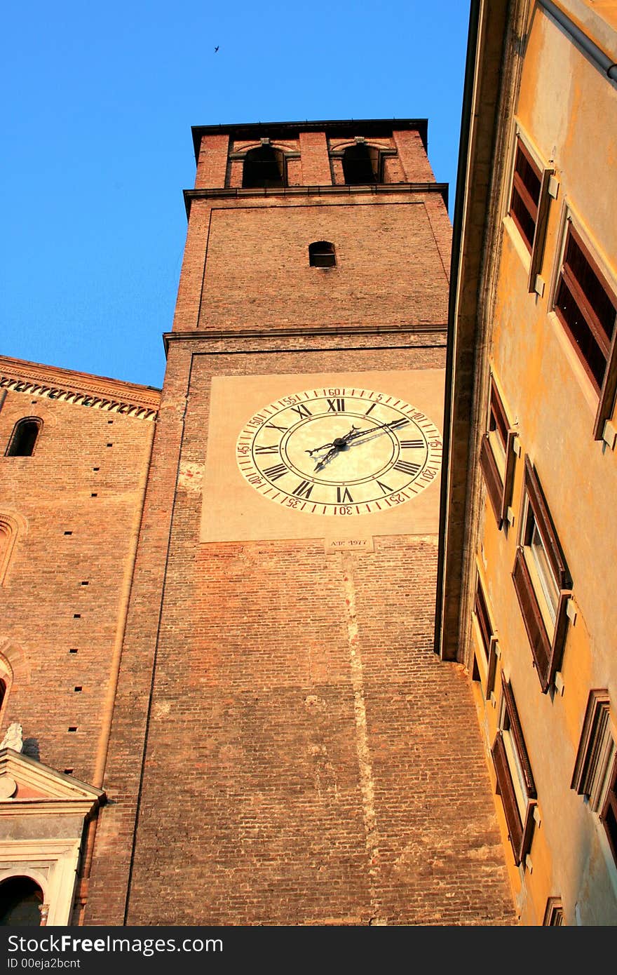 Medieval Bell tower and clock in Lodi. Italy. Medieval Bell tower and clock in Lodi. Italy