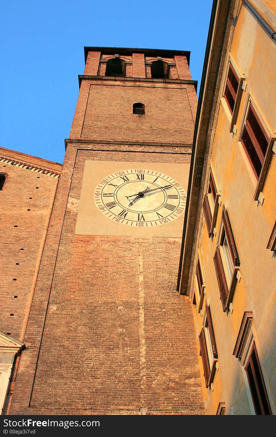 Medieval Bell tower and clock in Lodi. Italy. Medieval Bell tower and clock in Lodi. Italy