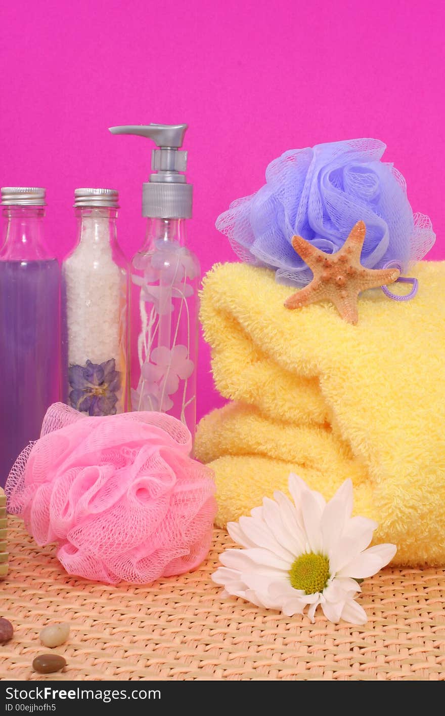 Bath and Spa Products on Pink Background