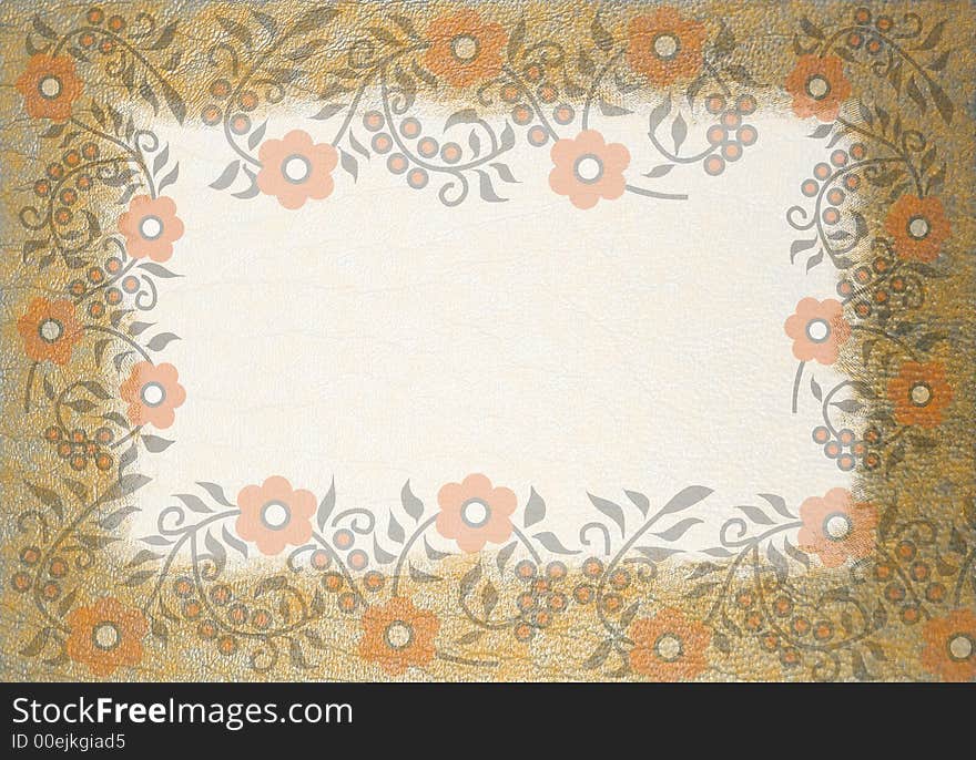 Orange grunge floral background with border for writing. Orange grunge floral background with border for writing