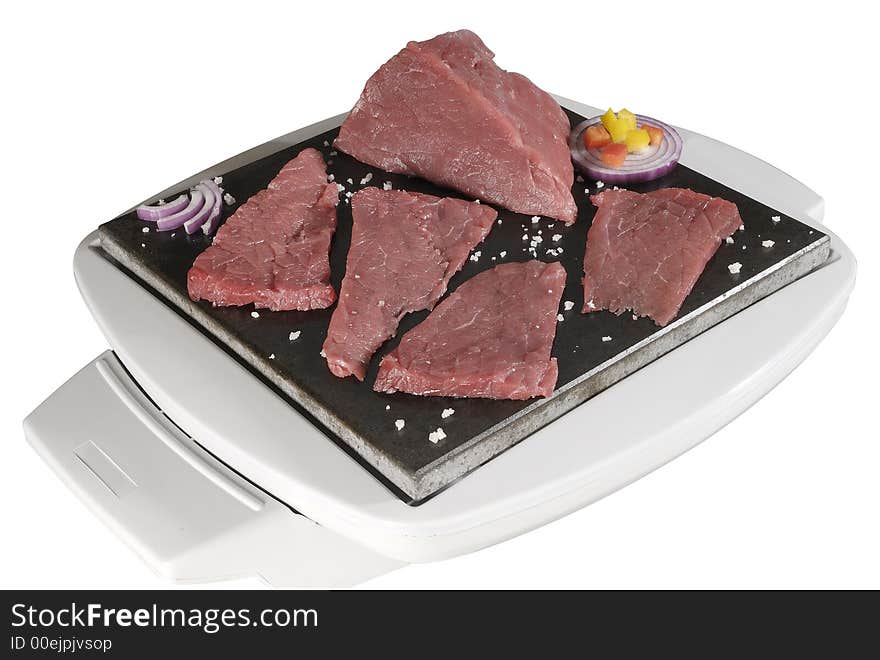 Rare meat on a hot pot