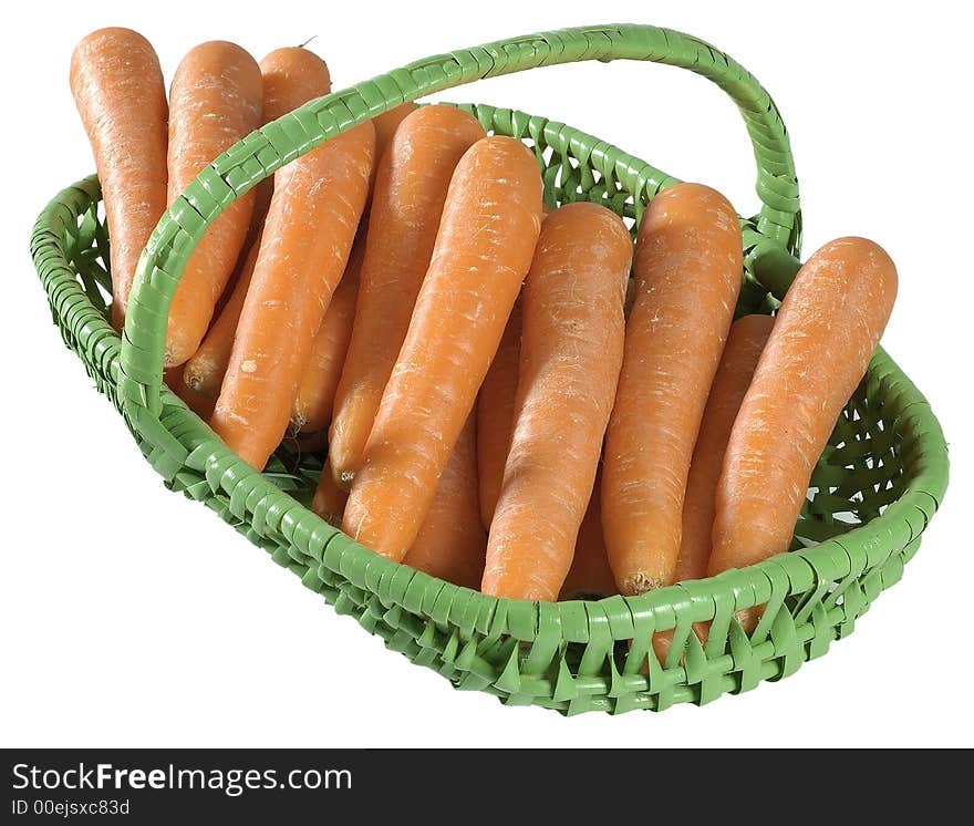 Basket of raw carrots isolated