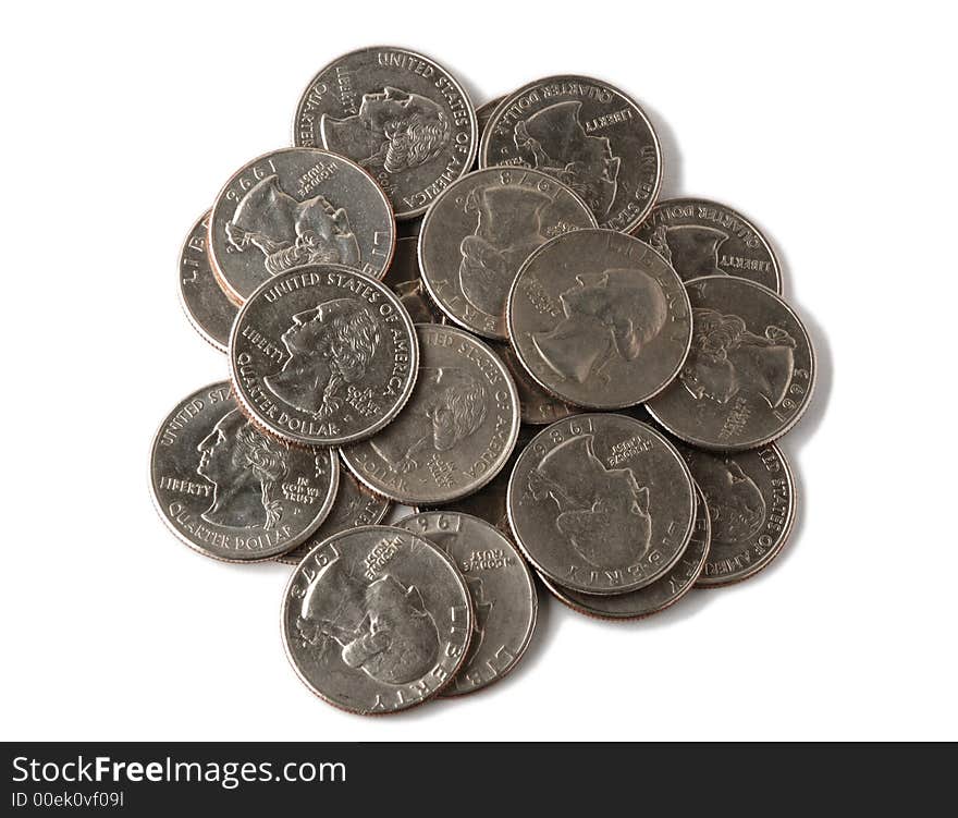 Coins white and red isolated on white background. Copper and silver.