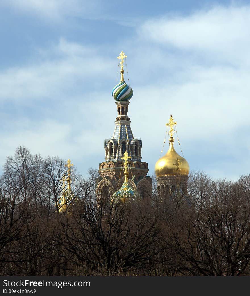 Beautiful cathedral of Russian architecture style built in the middle of St. Petersburg, Russia. Beautiful cathedral of Russian architecture style built in the middle of St. Petersburg, Russia