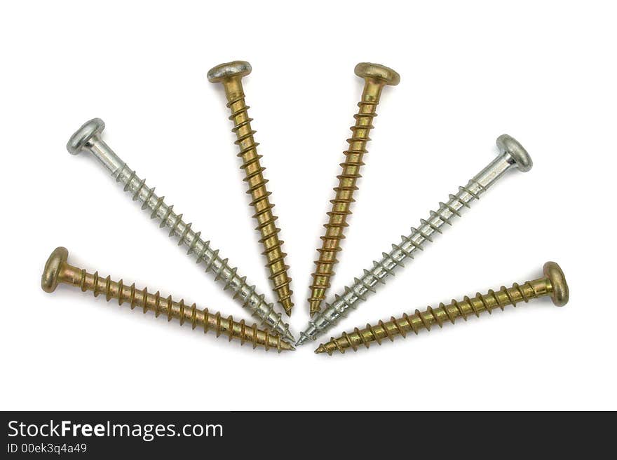 Screws close-up, isolated on white background