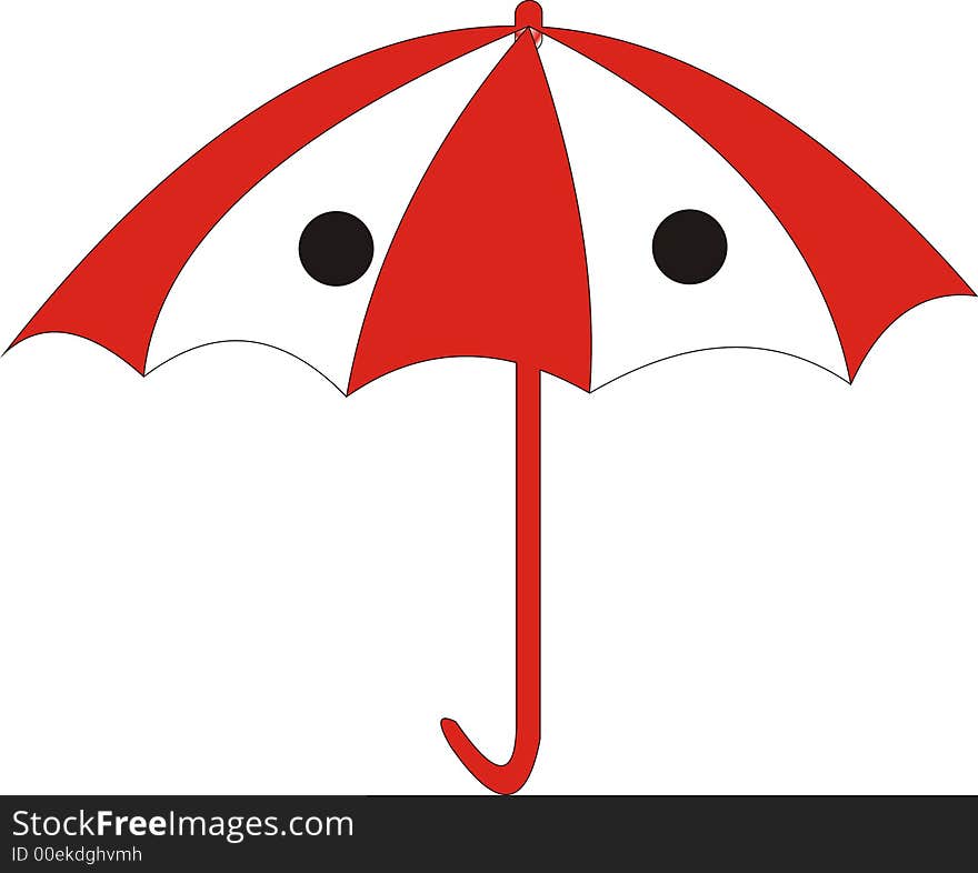 A red and white with black spots umbrella, for beach or rain. A red and white with black spots umbrella, for beach or rain.