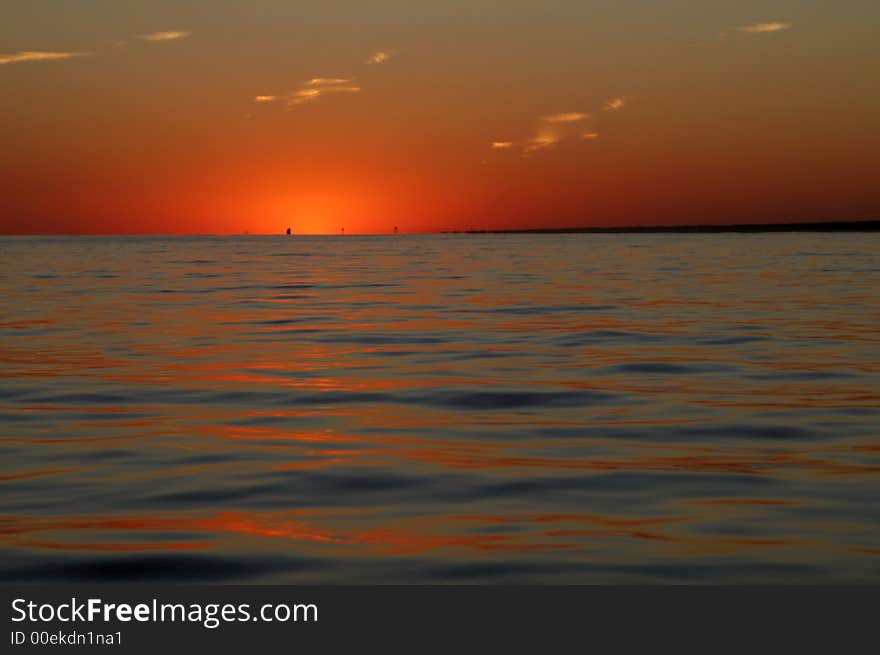 A dark sunset on the ocean