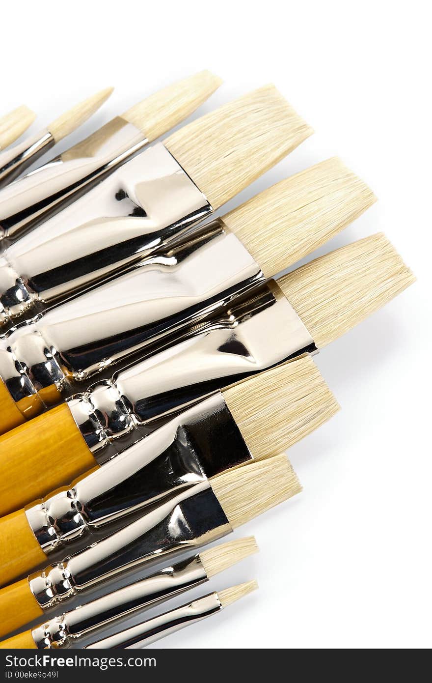 Set of clean paintbrushes on a white background