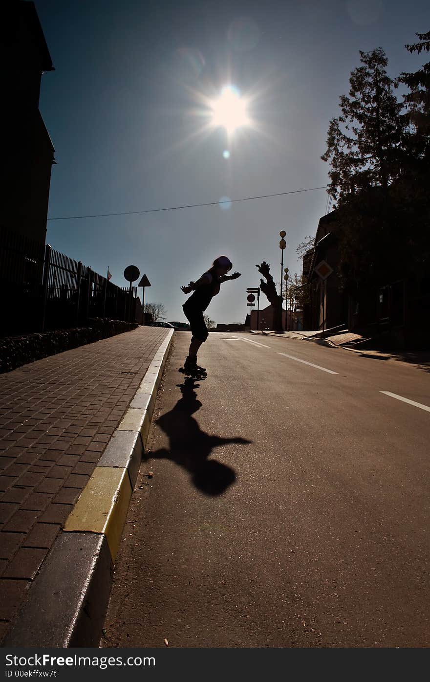 Practicing roller-skater