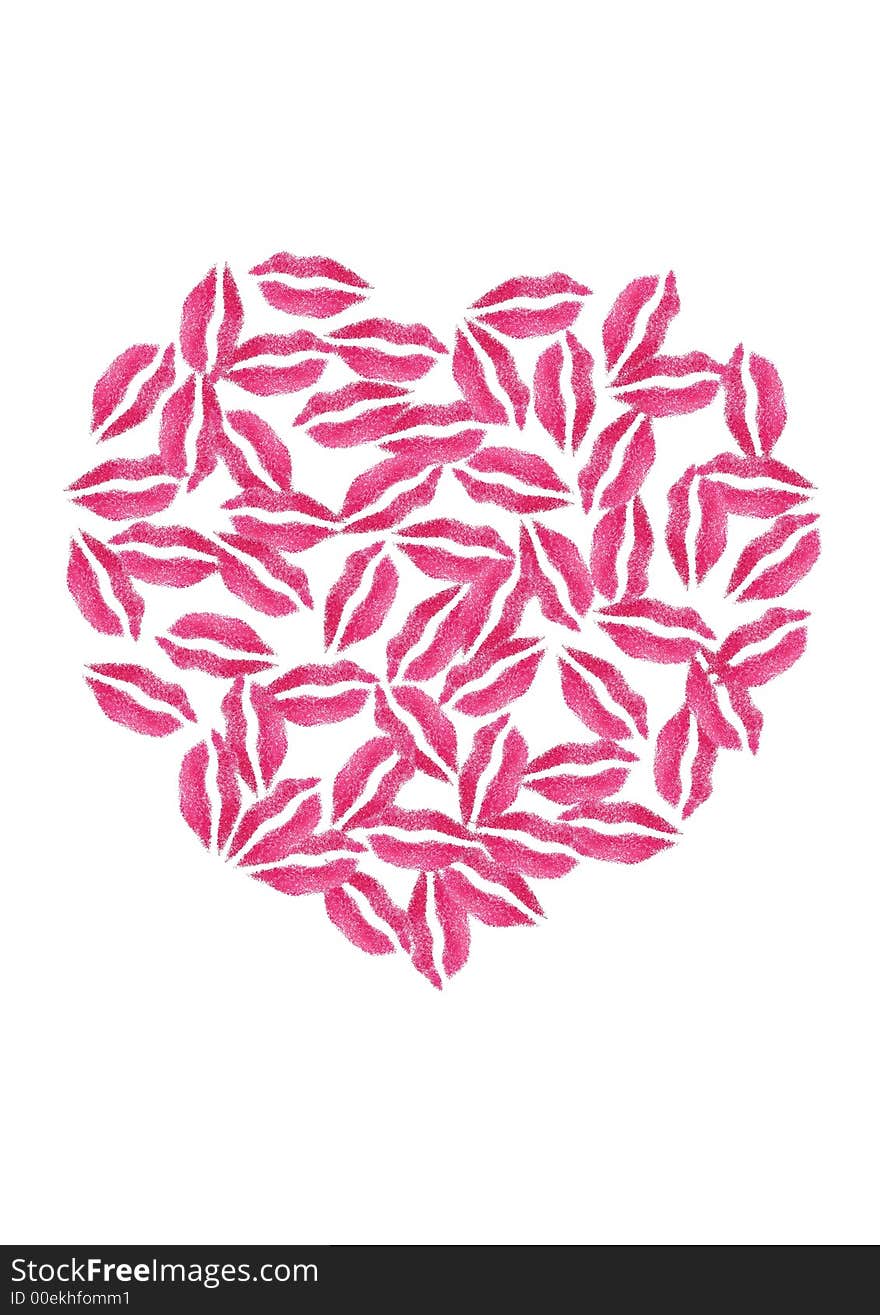 Illustration of a heart shape made from kisses. Illustration of a heart shape made from kisses