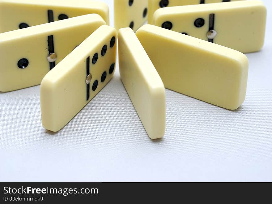 Set of Dominos set up on a white background. Set of Dominos set up on a white background