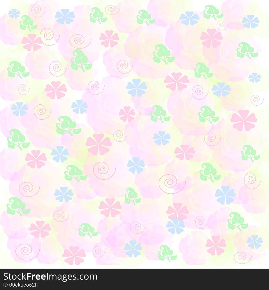 Pink and blue flowers scattered on  rose background. Pink and blue flowers scattered on  rose background