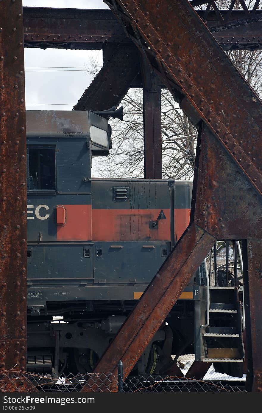 Train Engine Front On Trestle