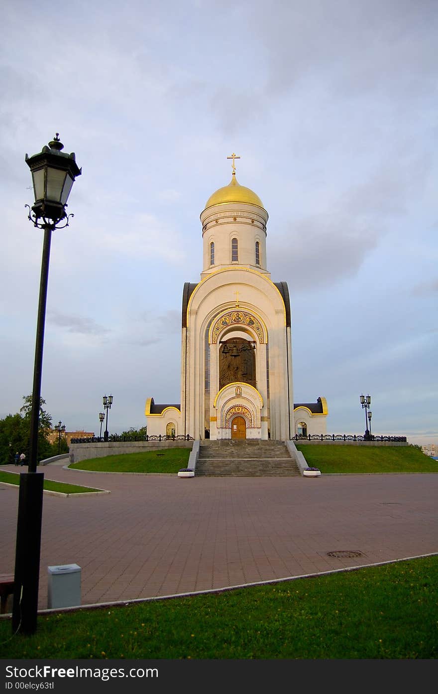 A small church in Moscow city on Poklonnaya gora