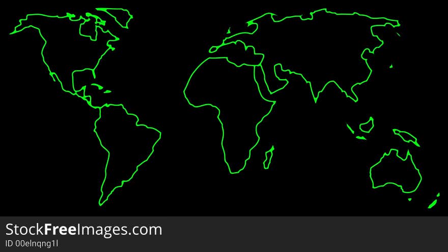 Illustration of world map in neon light style. Illustration of world map in neon light style